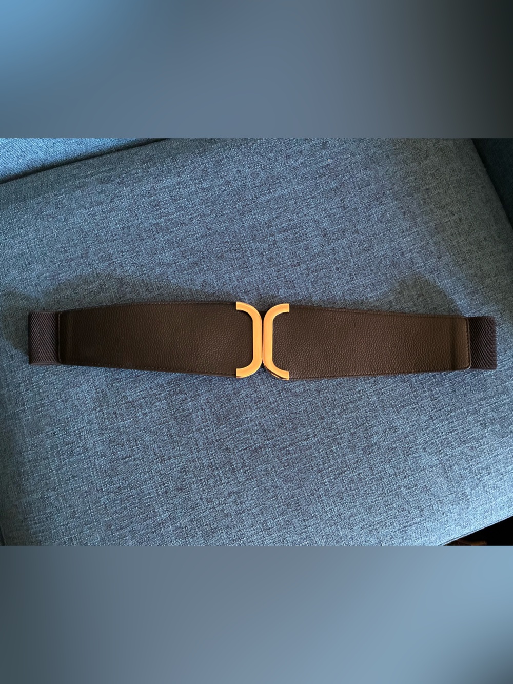 Women’s plus size Elastic Waist Belt with Leather Panels and gold accents
